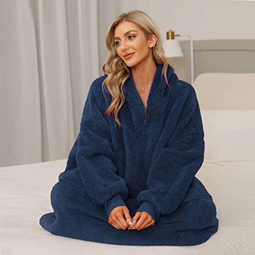 Xnova Oversized deken hoodie zachte warme teddy fleece draagbare hoodie deken vrouwen pluizige hoodie halve rits… - Image 4