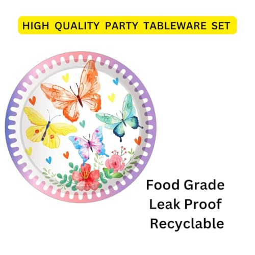 Image of WANNA PARTY Pack of 8-9 inch Butterfly Paper Plates, Butterfly Theme Birthday Plates for Kids, Birthday Supplies for Kids.