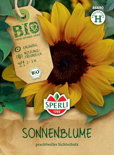Sperli BIO Sonnenblumensamen - Riesen Sonnenblume Samen, Wuchshöhe 3-4m, Einjährig, Farbenfrohe Gartenbereicherung & Tier-Nahrungsquelle, sonnenblumen samen groß, sonnenblumensamen kaufen