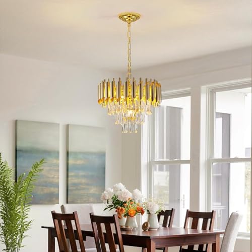 Image of TRIXY Rotating Crystals Chandelier Ceiling Light for Home & Decor | Color Changing LED | 360 Rotatable Crystals | Bluetooth Speaker | Remote Controlled | 3-Tier K9 Crystals, 400MM Gold Chandelier