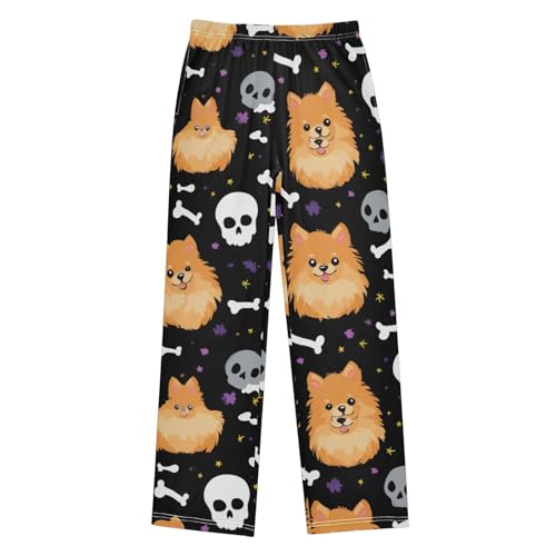 ZZXXB Pomeranian Skull Boys Long Pants Soft Trousers Elastic Waist Kids Lounge Bottoms with Pockets S-XL