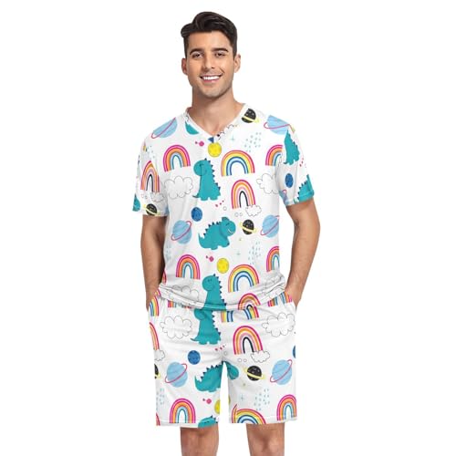 Pyjama d'été homme dinosaure et arc-en-ciel en coton doux