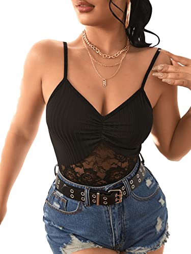 SheIn Damen Spaghettiträger Bodysuit V-Ausschnitt Body Stretchig Bodies...