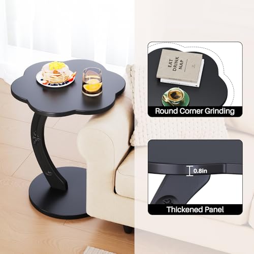 Image of Uniclinens C-Shaped Solid Wood Round End Table - Side Table for Couch, Sofa Tables Slide Under Couch for Living Room, Small Nightstand for Small Space, Black