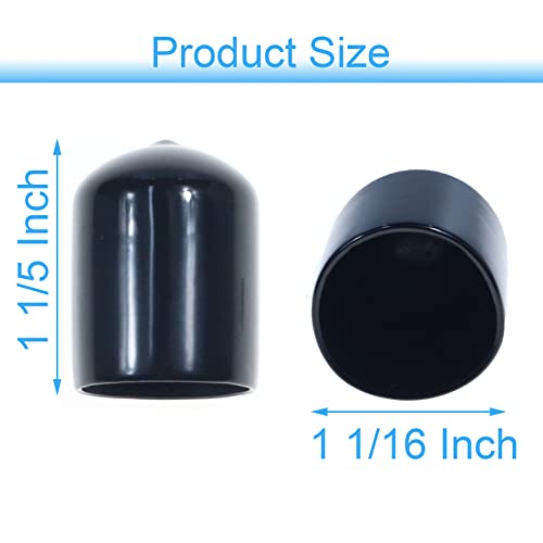 Image of Acocony 1 1 /16 Inch Rubber Cap (27.00 mm) Round Black Pack of 12 | PVC Rubber End Caps Dustproof, Protective & Aesthetic Flexible Covers for Tubing, Pipes, Poles, Bolts & More