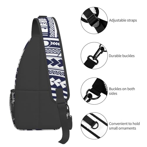 WURTON Blue Polynesian Maori Tribal Pattern Print Crossbody Backpack Shoulder Bag Cross Chest Bag For Travel, Hiking Gym Tactical Use4