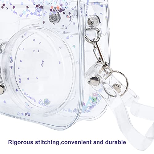 Bindpo Instant Camera Case, Pvc Camera Protective Cover Transparent Quicksand Camera Shell Bag With Shoulder Strap,For Fujifilm Instax Mini 11/9/8 Camera(Purple) #TOP3