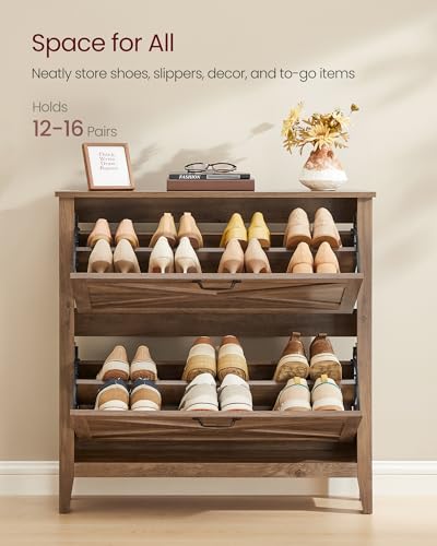 Image of VASAGLE LIRY Collection - Shoe Storage Cabinet Organizer with 2 Flip Drawers, Freestanding Narrow Shoe Rack for Entryway, Farmhouse Style, Fits 12 to 16 Pairs, Honey Brown UHSC201KB01S