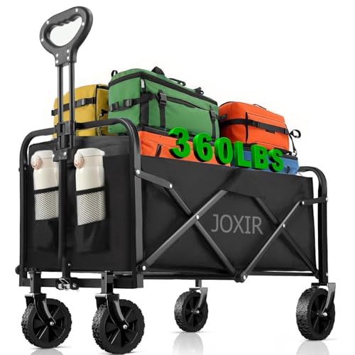 Joxir Collapsible Wagon Cart Foldable 120L 360lbs Capacity, Lightweight Portable Beach Wagon, Shopping Carts with Wheels for Grocery, Camping, Shopping, Garden Cart