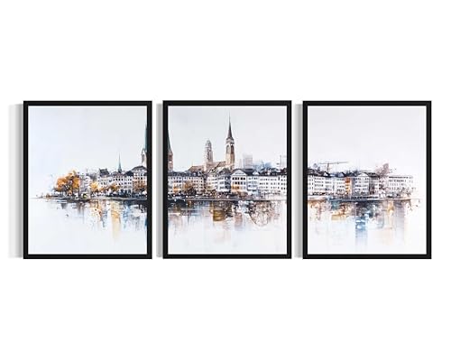 HomeArtPrint Zurich Switzerland Art Print Poster, (Set of 3) Skyline Abstract Wall Art Painting for Bedroom Living Room Office Decor AAA8b (Zurich Switzerland, 16 x 20 inches (3 Panels), Unframed)