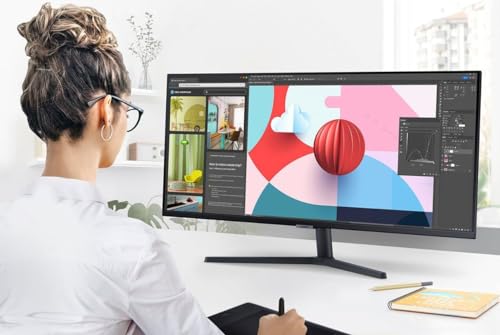 Image of Samsung 34 inch ViewFinity S5 Series Ultrawide Monitor, QHD(3440 x 1440), 100Hz, 5ms, AMD FreeSync, HDR10 (DisplayPort, HDMI), Borderless Design, Black, with HDMI Cable