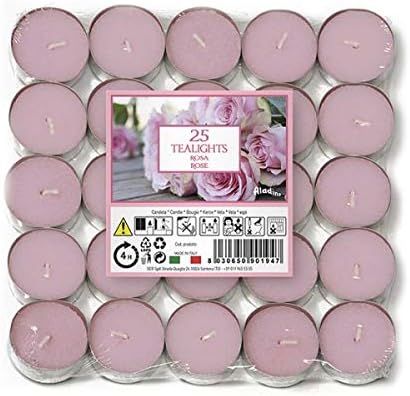 Price's Petali Brand Scented Tealights | 25 Pack Tealights 4 Hour Burn Time | Available in Multiple Scents (Rose)