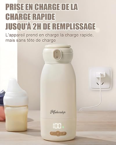 Chauffe biberon nomade,Peut être chauffé, maintenu au chaud et stérilisé,Chauffage rapide en 3 minutes,Grande Capacité de 500ml,Grande batterie de 10400 mAh,Eau, lait,Brosse de nettoyage gratuite – vue 8