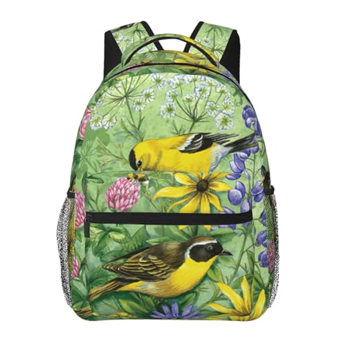 Mochila plegable ligera con estampado de jilguero para camping