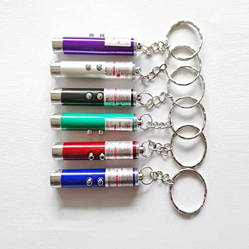 Mini Cat Toys Laser Pointer Pen Keychain Flashlight Funny Dog Stick Pet Lamp White Light LED Infrared Button Electronics Included (6 Color Mix Pack, 6 Color Mix)