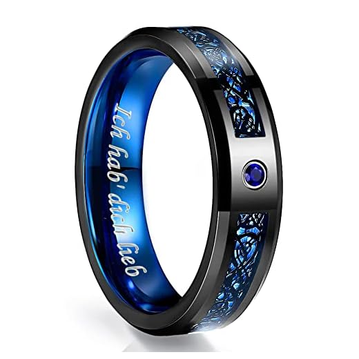 NUNCAD Anillo Mujer Hombre Unisex de Tungsteno con Zirconia Azul y Fibra de Carbono Dragón Celta Negro + Azul 8mm para Boda Celebración del Matrimonio Compañero Talla 17