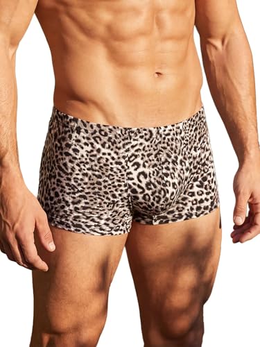 Eagerlove Boxer Homme à Motif LéOpard Taille Basse Poche Avant en 3D Shorts De Sport Extensibles Et Respirants Noir L