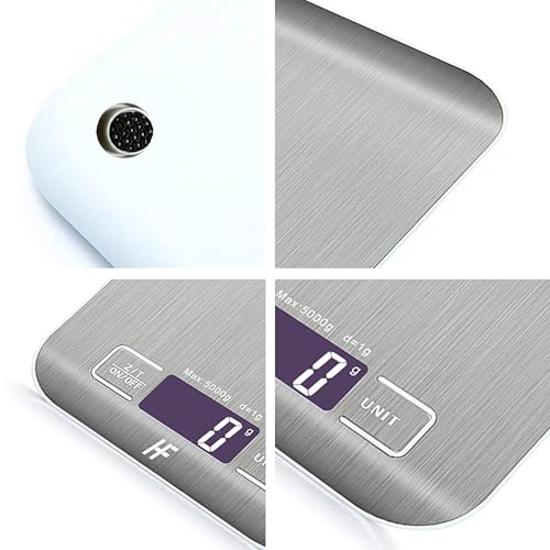 Miniatura 3 de Homefashion Bascula Cocina Balanza Cocina Peso De Cocina Digital Báscula Con Pantalla Lcd, Acero Inoxidable, Balanza De Alimentos Multifuncional 5 Kg 11 Lbs