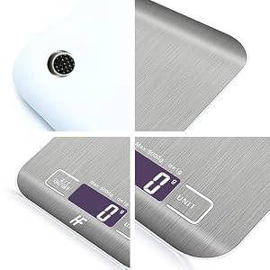 HomeFashion bascula cocina balanza cocina peso de cocina digital Báscula con Pantalla LCD, Acero Inoxidable, Balanza de Alimentos Multifuncional 5 kg/11 lbs