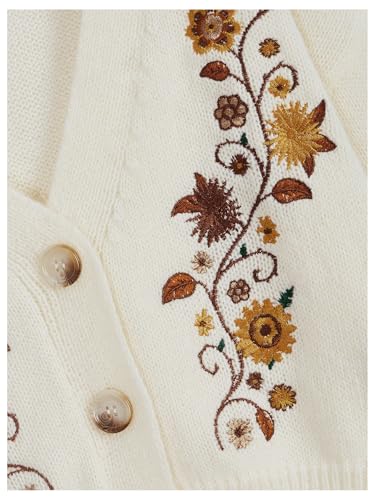 GORGLITTER Women's V Neck Floral Embroidered Cardigan Sweaters Lantern Sleeve Button Down Cropped Cardigan3