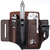 WILNARA Leather Edc Holster Multitool Sheath for Belt, Tactical Pen Holster, Flashlight Holster, Everyday Carry Retro Pocket with Keychain, Handy & Durable(Dark Brown)