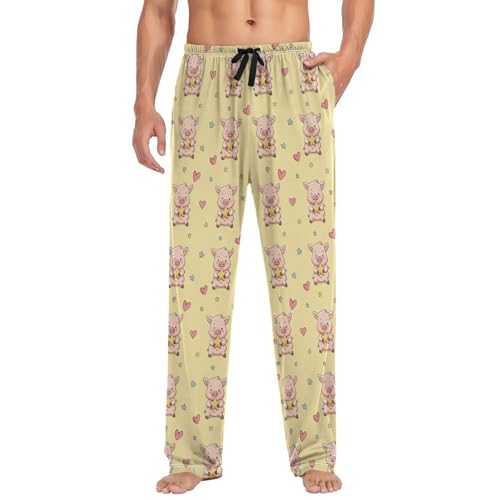 Men's Pajama Pants Cute Pig Hand Drawn Pajama Pants for Men PJs Bottoms Drawstring Pockets Sleep Lounge Pants S3