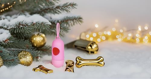 Image of Dog Poop Bag Holder with Dog Poop Bags, Durable and Guaranteed Leakproof, Unscented, 1 Dispenser and 15 Bags (Pink)