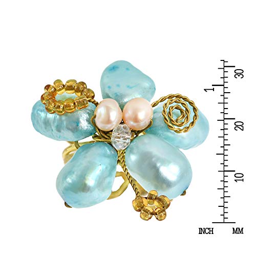 Aeravida Adjustable Ocean Calm Cultured Freshwater Blue Pearl In 925 Sterling Silver Statement Ring | Nautical Jewelry For Women | Handmade Ring | Gift For Women | Statement Ring Jewelry #TOP3