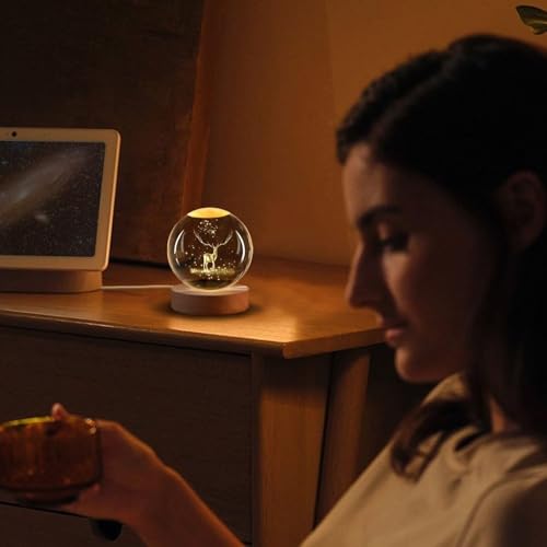 Image of SCILLA 3D Moon Crystal Ball Night lamp, Celestial Ball, Cute Lamps Aesthetic, Bedroom Lights, Lumina Moon lamp, Night lamp for Bedroom Lights, Gift (3D Deer)