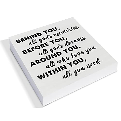 Yidou YIDOU1902 Graduation Quote Wood Box Sign Decor Desk Sign Positive Behind You All Your Memories Wooden Box Block Sign Rustic Home Shelf Wall Decoration Grad Gift thumb #1