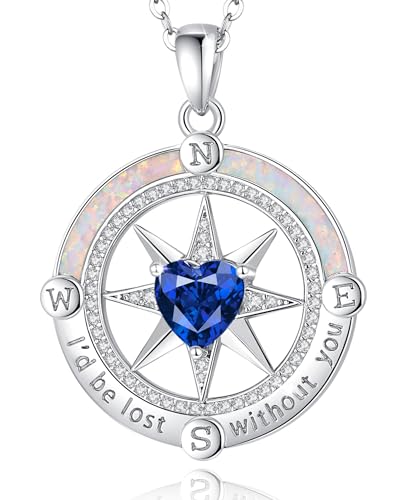 FANCIME Compass Necklace for Women Sterling Silver Compass Jewelry Opal Pendant Fine Jewelry Gemstone Birthday Christmas Gifts for Wife
