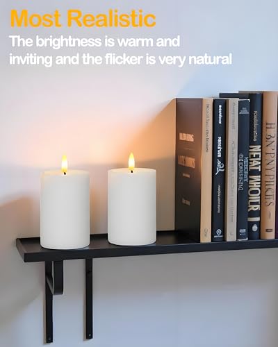 Image of Gmnee 3 inchx6 inch Outdoor Waterproof Flameless Candles with Remote Timers Plastic | 2 Pack Battery Operated Candles, LED Candles, Electric Fake Pillar Candles for Patio, Porch, and Lanterns Decor (White)