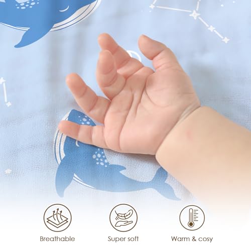 Image of Whale Baby Blankets for Boys Girls, Soft Nursery Minky Blankets with Muslin and Dotted Fleece Back 30x40 inches, Receiving Bed Quilt for Newborn, Infants, Toddlers