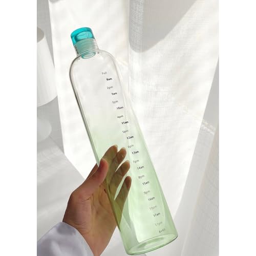 Image of Glass Water Bottle for Adults, Student Direct Drinking Freezer Safe, Leak Proof, Gym Travel On-The-Go Hotel-Style Design Borosilicate Glass Water Bottle With Time Marker (1000ML GREEN)
