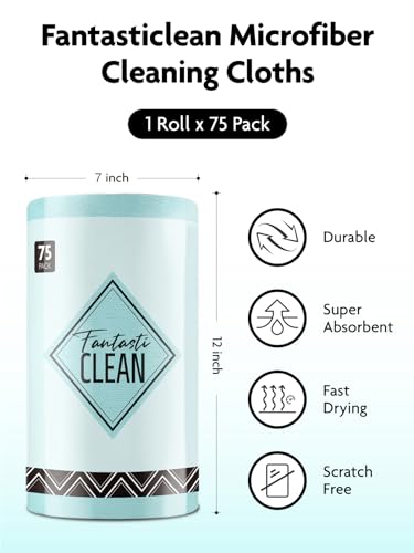 Fantasticlean Microfiber Cleaning Cloth Roll -75 Pack, Tear Away Towels, 12" x 12", Reusable Washable Rags (Blue) - Image 3