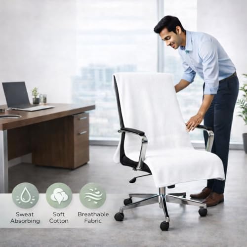 Image of Office Chair Towel | 500 GSM Towel with Tie Knot | Luxury Car Seat Towel Cover's | 100% Cotton Towel for Large Size | 70x140 CM | Pack of 4 - White