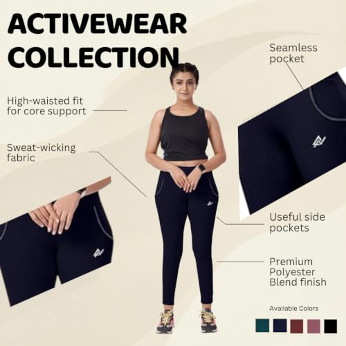 Image of Nexsus Appparels Stretchable Gym Pants for Workout : The Ultimate Yoga Pants | Gym Wear for Woman | Gym Tights for Women with Side Pockets | Available in Plus Size's