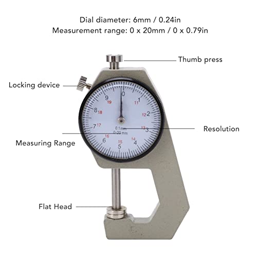 Calibrador de espesores con dial, graduación de 0,1 mm, yector plano, lectura en milímetros, portátil, para joyería, cuero, cartón y papel (cabeza plana, rango 0-20 mm) miniatura 2