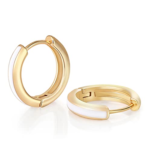 8YEARS 18K Gold Plated Enamel Huggie Earrings for Women, Dainty Small Hoop Earrings, Black White Purple Blue Enamel Hoop Earring, Gold Hoop Earrings Gifts for Her