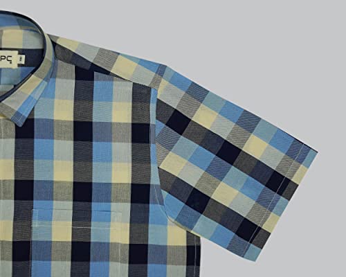 Image of GHPC by Arihant Men's 100% Cotton Plaid Checks Half Sleeves Regular Fit Formal Shirt