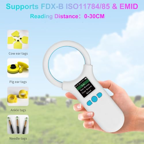 Image of Pet Microchip Scanner, Bluetooth Animal Tags Reader with 1.44'' TFT Display Screen, Handheld Rechargeable Pet Chip ID Tag Scanner 500 Data Storage for Livestock Poultry Management