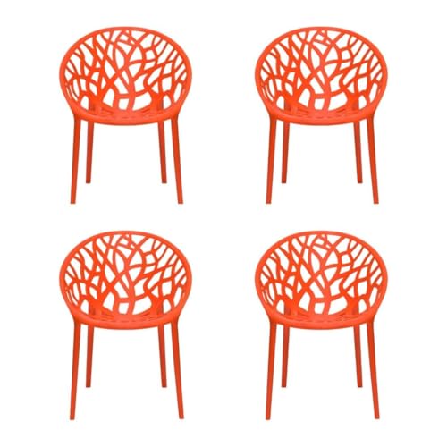 Image of activa Crystal Plastic Arm Chair | Stackable Indoor Outdoor Chair for Home, Balcony, Patio & Garden | Comfortable Designer Armrest Chair | Durable Plastic Seating Furniture (Orange, Set of 4)