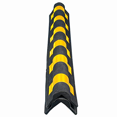Image of LADWA 1000 mm 2 Peices Parking Safety Pillar Guard, Rubber Corner Bounce Shaped Guard with Yellow Reflective Tapes for High Visibility - (Pack of 2)