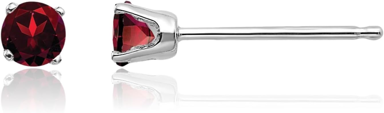 IceCarats 14K Solid White Gold 0.32 carat Red Garnet Small Stud Earrings 3mm Round Cut, Natural, Prong Set, Butterfly Back For Her