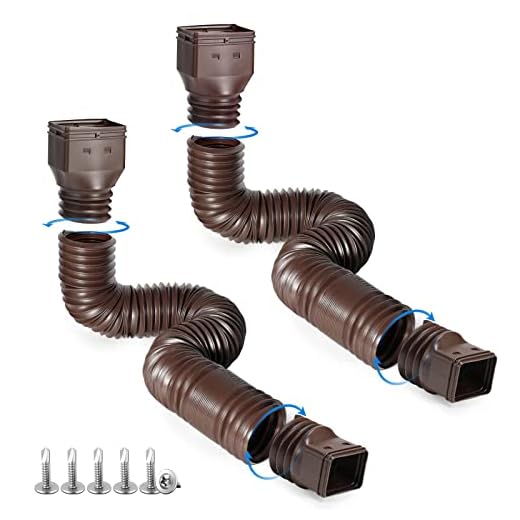 Plusgutter Brown 2-Pack Rain Gutter Downspout Extensions Flexible, Drain Downspout Extender,Down Spout Drain Extender, Gutter Connector Rainwater Drainage,Extendable from 21 to 60 Inches.