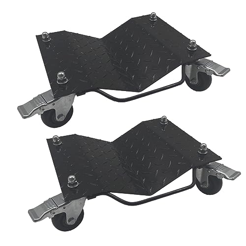 Image of Set of 2 Car Tire Wheel Dolly Furniture Lifters - Heavy Duty Under Vehicle Tire Skates Motorcycle Jack and Moving Dollies with Wheels 3000lbs Capacity Black (Black, 2 Dollies)