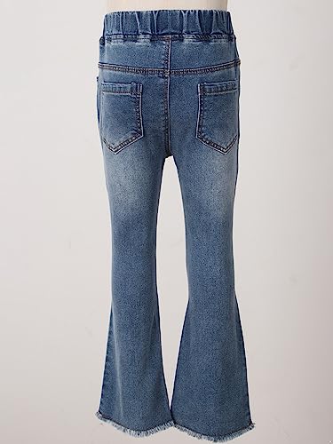 Kids Girls Distressed Flare Jeans High Waist Irregular Raw Hem Bell Bottom Denim Pants Casual Stretchy Jeans Legging4