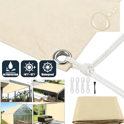 Voile d'ombrage imperméable extérieur jaune avec œillets et corde pour cour - 6