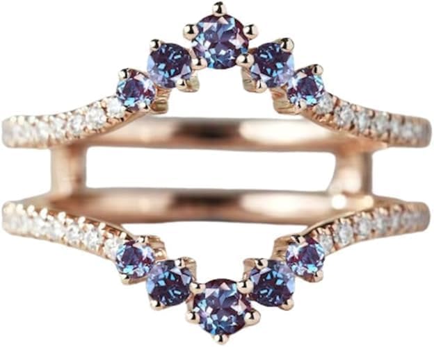 Purvika Jewels Ring Enhancer, 2.00Ct Round Cut Blue Alexandrite and Moissanite, 14K Rose Gold Finish, Wedding Band