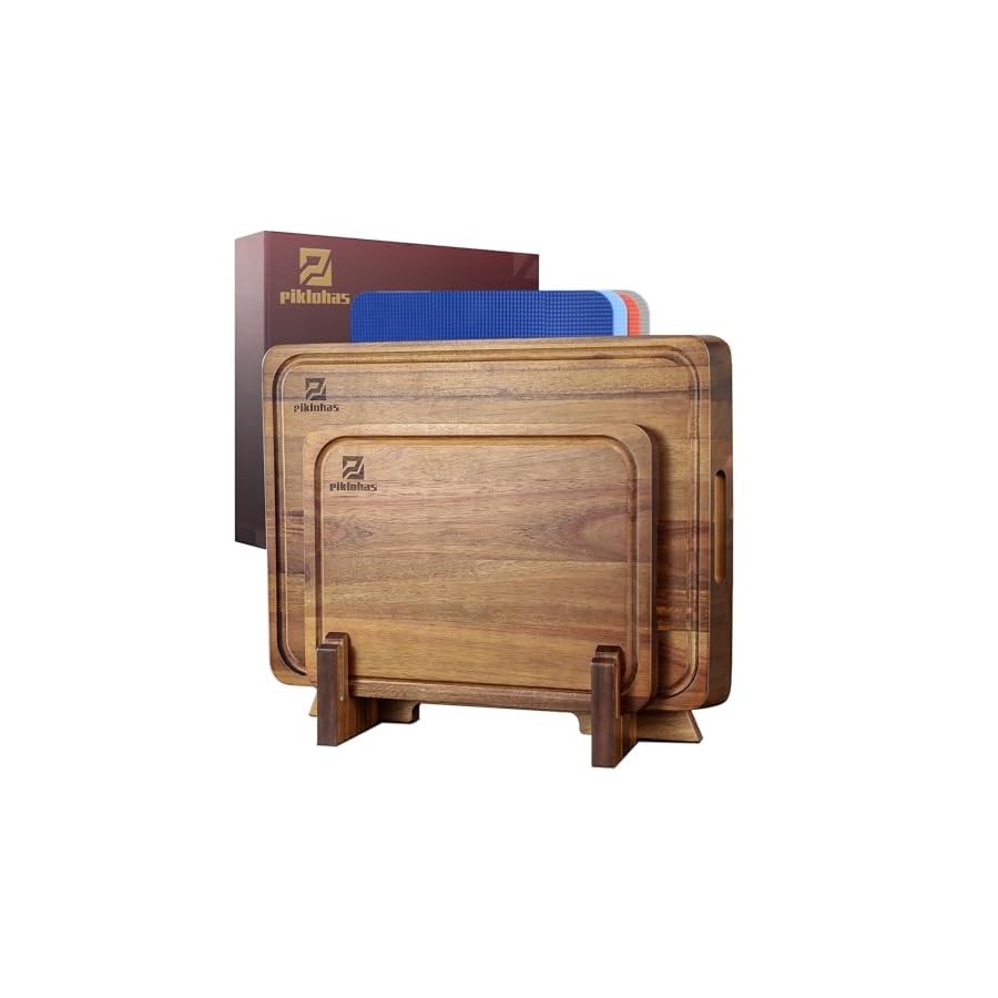 Acacia-Wood-Cutting-Boards-Large-Set-of-7-Charcuterie-Chopping-Board-for-Kitchen-with-Holder-Plastic-Serving-Board-Mats-Juice-Groove-Reversible-Butcher-Block-for-Meat-Cheese-Bread Acacia Wood Cutting Boards Large Set of 7, Charcuterie Chopping Board for Kitchen with Holder, Plastic Serving Board Mats, Juice Groove, Reversible Butcher Block for Meat Cheese Bread